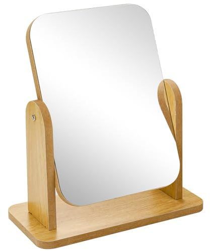 Fentar Desk Mirror, 360° Rotatable Wooden Mirror, Table Mirrors High Definition, Small Mirrors Free Standing with Solid Wood Base for Dressing Table Bathroom Bedroom (18 x 9 x 21cm)