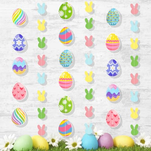 HOWAF Décorations de Pâques Guirlande de Pâques, Guirlande de Lapin de Paques Guirlande de Oeuf de Paques à Suspendre Oeufs de Paques Decoration Paques pour Deco Paques, Lapin de Paques Decoration