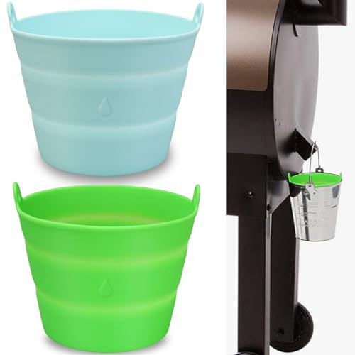 FOWSRHRG 2PCS Traeger Grease Bucket Liner, 2pcs Grease Cup Liners Reusable Traeger Drip Tray for Traeger, Ironwood Grill, Leak-Proof, Foldable Grills Outdoor Cooking Accessories Drip Pan Blue, Green