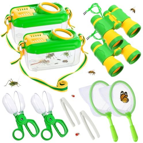 2Sets Bug Catcher for Kids - Sturdy Bugs Catching Kit Gifts with Binoculars Butterfly Net Collector Insect Catcher Tweezer, Bug Habitat Outdoor Explorer Kit for 3 4 5 6 7 8 Children