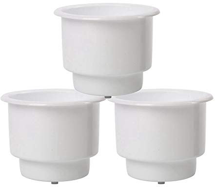 Osmond Lot de 3 porte-gobelets encastrés en plastique avec drain pour bateau, voiture, camping-car, blanc