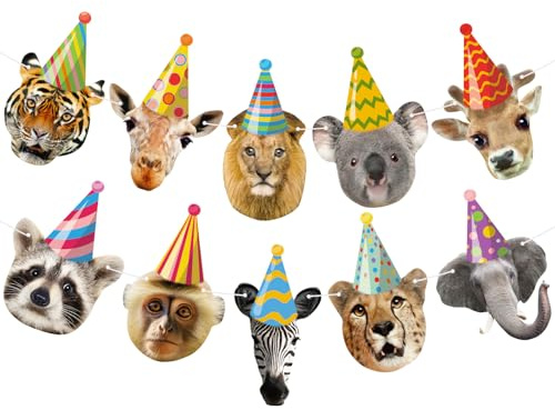 Hooqict Safari Animals Happy Birthday Banner Animal Birthday Party Decorations Party Animal Banner Garland for Jungle Birthday Decorations Kids Wild Zoo Party Supplies