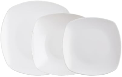 Quid Novo Vinci Vajilla Porcelana Cuadrada Blanca 12 Piezas - 4 Personas Porcelana Apto Microondas