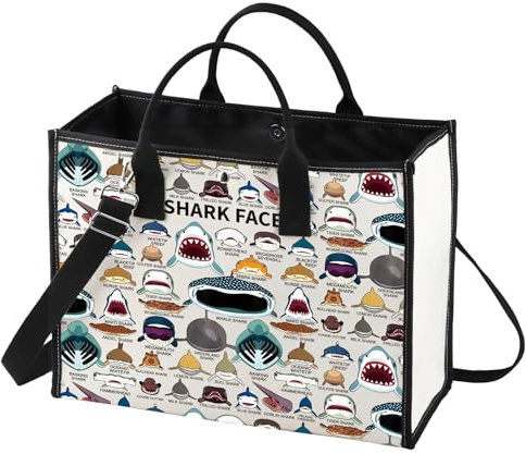 BWWKTOP Shark Face Canvas Tote Bag - Shark Lovers Gift - Reusable Grocery Bags