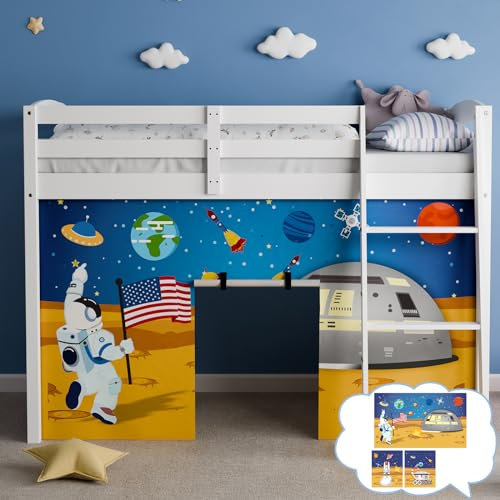 YRDKB Astronaut Bunk Bed - Curtains Premium and Customizable Cartoon Loft Bed Curtains for Children to Enhance The Imaginative Creation Bedroom Curtains(3PCS,Twins)
