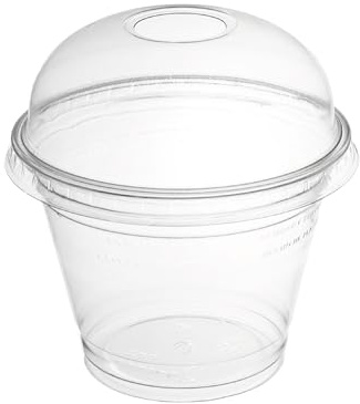 daybays Smoothie Becher to Go 200ml Ø95mm inkl. Domdeckel mit Rundloch 100 Stk. Plastikbecher Trinkbecher Einwegbecher Dessertbecher Eiskaffee Bubble Tea Becher Cocktail Gläser (100, 200ml.)