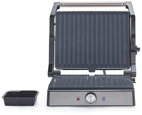 Petra PT5857SSCVDE Kontaktgrill – Elektrogrill/Sandwichtoaster, bis zu 180° für das Kochen mit 2 Oberflächen geöffnet, PFAS-freie Keramikbeschichtung, einstellbare Temperatur, 29 x 23cm platten, 2000W