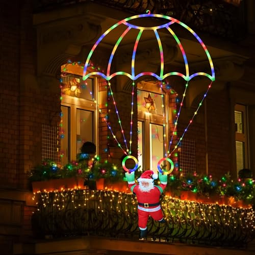 Moxled Weihnachtsbeleuchtung Außen Batterie Bunt - 85cm LED Fallschirm Lichterkette Batterie mit Timer, 8 Modi, Wasserdicht Lichterkette Weihnachten für Innen Außen Garten Weihnachtsdeko Fenster