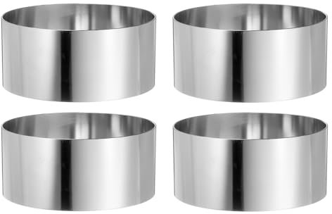 sourcing map 4PCS Round Cake Ring 4 x 2 Inch Seamless Stainless Steel Pastry Mousse Dessert Ring Mirror Coating for Baking Cooking Making Tool