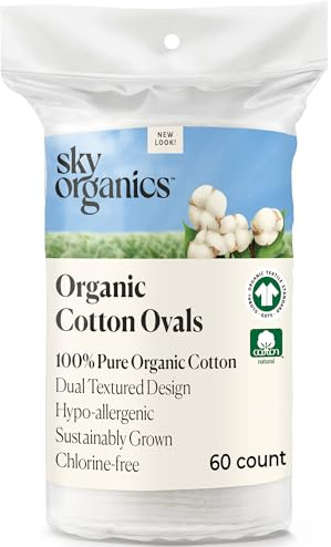 Sky Organics Organic Premium Cotton Large Pads for Makeup Removal, Cleansing, Toner Application, 100% Pure Organic Cotton with GOTS Certified, Dual Textured Design, DIY ebook Included