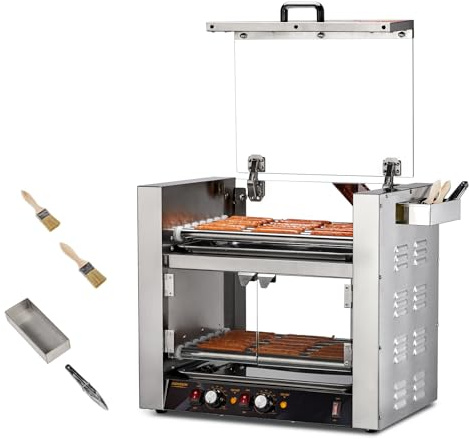 36 Hot Dog 14 Roller 2100W, Hot Dog Roller Grill Cooker Machine 2 Tier w/Warm Lights, Dual Temp Control, Cover & Drip Tray for Home Party Commercial ETL Certified