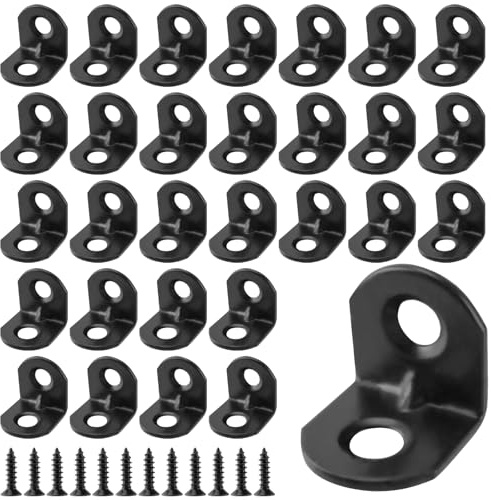 SENJEOK 100 PCS Black Right Angle Bracket with 200 Screws, 19 x 19 x 18mm L Shaped Bracket, 90 Degree Corner Brace for Wood
