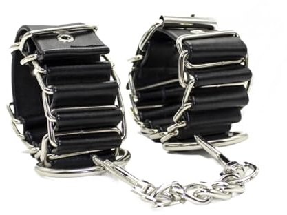 Metall Leder Handschellen Verstellbare Handfesseln Handschellen mit Abnehmb Metall Kette Extrem Handcuffs für Hand Fesseln Fußfesseln Sexspielzeug für Paare Frauen Männer(Schwarz)