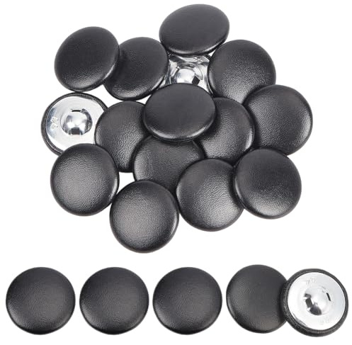 NBEADS 30 Stück PU Leder überzogene Knöpfe, 2.85cm Metall Schaft Knöpfe 1-Loch Runde Verschlüsse Aus Kunstleder für Stricken Polstermöbel Tufting DIY Handarbeit, Schwarz