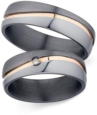 123traumringe Eheringe in Tantal & Rosé I Partnerringe mit Brillant & Etui I Gravierbare Eheringe mit Ringgröße 50-70 mm I Hochwertige Verlobungsringe in 6 mm Breite & 1,9 mm Stärke I P 23A