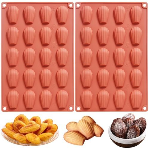Butabeishy 2 Madeleine-Pfannen zum Backen, 40 Mulden, antihaftbeschichtete, muschelförmige Silikonform für Kekse und Schokolade, Terrakotta