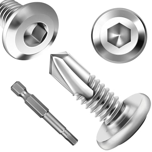Wavanta Lot de 40 vis autotaraudeuses M6,3 x 16 mm, en acier inoxydable 410, à six pans creux, vis de perçage, avec embout à six pans creux