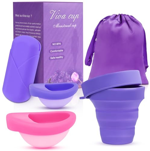 ACWOO Menstruationsscheibe,2 Periodenscheiben (S+L)+Sterilisator, Auslaufsicher Menstruationstassen aus Medizinischem Silikon,Wiederverwendbare Discs für alle Strömungen-Sicher bei Sport und Schwimmen