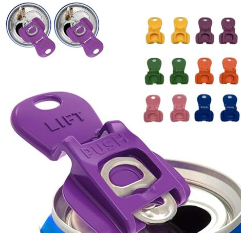 YUYQAQ Paquete de 12 abrelatas manual de fácil lengüeta, abrelatas de latas de cerveza de soda, colorido y barricada de latas de bebidas, tapa de bebida para refrescos, cerveza, coca de insectos