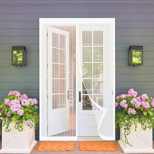 Magnetic Fly Screen Door 107 x 202 cm Fly Nets for Doors Easy to Install Hundreds of Sizes Kid and Pet Friendly Curtains for Kitchen, Terrace, Corridor, White