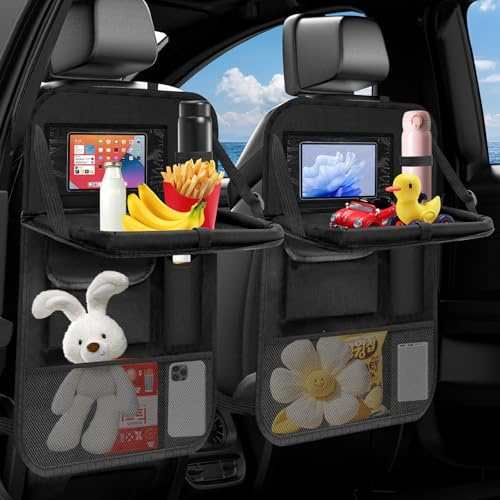 2 Stück Auto-Organizer Rücksitz, Autositz-Organizer Kinder-Rückbank, Großer Rückenlehnenschutz mit Klapptisch, Tablet-Tasche, viele Taschen & Getränkehaltern, wasserdichtes Auto-Zubehör, schwarz
