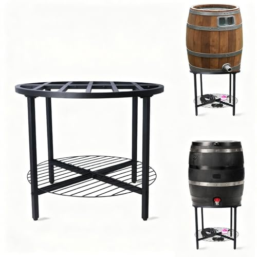 YCHLonlive 2-Tier Rain Barrel Stand – Base Only, Outdoor Heavy-Duty Rain Water Collection Barrel Stand with Rust-Proof Design & Ring Shelf, Fits 45/50/55-Gallon Plastic Round Rain Barrels (Black)