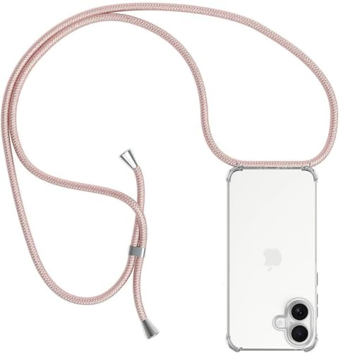 ZYIMOU für iPhone 17 Hülle mit Band, Handyhülle iPhone 17 Handyband Hülle mit Kette Schutzhülle Kordel zum Umhängen Transparent Weich TPU Silikon Bumper, Rosé Gold