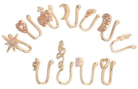 SAFIGLE 11pezzi Anello Nasale Clip Finto Zirconi Gioiello Nasale Senza Piercing in Rame per Donne Uomini e Adolescenti