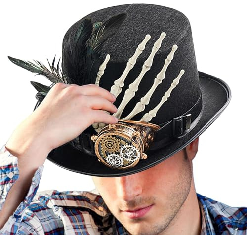 Zasdvn steampunk cylinderhatt – gotiska kepsar, skeletthand, steampunk, cylinderhatt damer, halloweenkostym, cosplay, fast accessoar