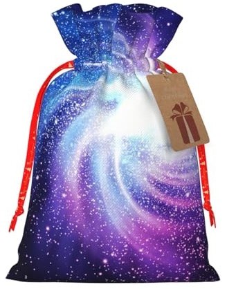 Glaxy Print - Bolsas de regalo de Navidad con cordón, saco festivo de Navidad, fiesta de cumpleaños, embalaje de regalo