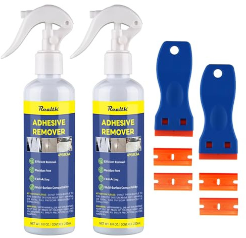Realth Limborttagare spray | 500 ml levereras med skrapa | självhäftande borttagningsmedel | snabb borttagning | Ta bort etiketter självhäftande tejp och glasrester