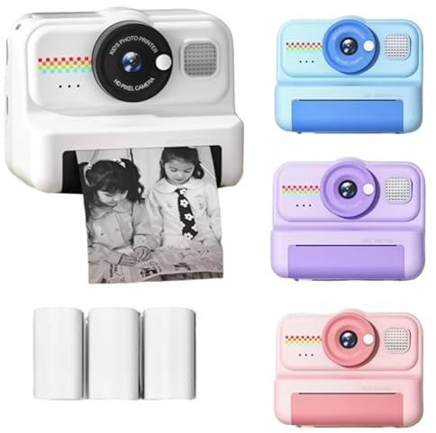 Macchina Fotografica Bambini Istantanea, Fotocamera Istantanea per Bambini HD/1080P con Scheda da 64GB e 3 Rotoli di Carta da Stampa, Regalo per Bambino per Ragazze Ragazzi da 3-14 (Black)