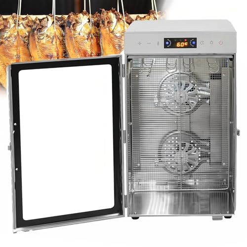 SAYEYBU Essiccatore per Biltong in Acciaio Inox, Essiccatore per Alimenti Grande da 800 W, con 12 Ganci, Controllo Intelligente A LED per Essiccare Carne, Verdura E Frutta,Argento
