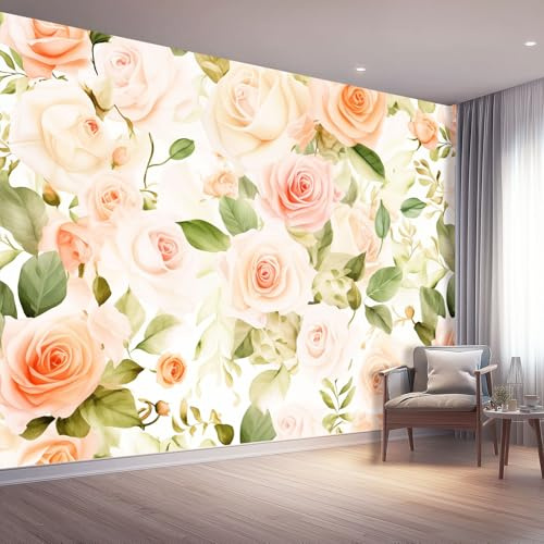 Generico Carta da parati fotografica Fiori Acquerello Rose, Colore Chiaro Motivo Poster Murales - 350 x 256 cm 3D Effetto Panorama Carta Da Parati Decorazione per Soggiorno Camera Letto Sala Ufficio