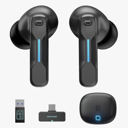Middle Rabbit SW5 Wireless Gaming Earbuds with Mic, 20ms Low Latency, 2.4G Dongle & Bluetooth 5.4 Dual-Mode USB Headphones, 4 Built-in Microphones, Compatible with PC PS5 PS4 VR Mobile