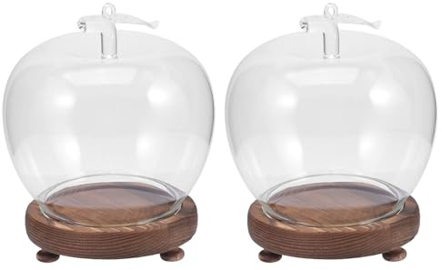 Hohopeti Lot de 2 Cloches en Verre Transparentes avec Base Lumineuse en Bois Vintage Dômes de Protection Anti-poussière pour Figurines, Objets de Collection et Loisirs Créatifs