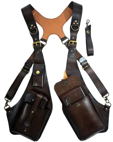 Bolso De Hombro De Cuero Vintage Ajustable para Las Axilas para Hombres - Bolso De Pecho con Arnés Anti-carteristas para Viajes Diarios, Café