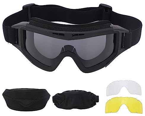 LKUREASDR Lunettes de soleil de sport à protection UV, anti-rayures, avec monture réglable et verres transparents jaunes interchangeables, idéales pour la moto, le cyclisme, la course à pied