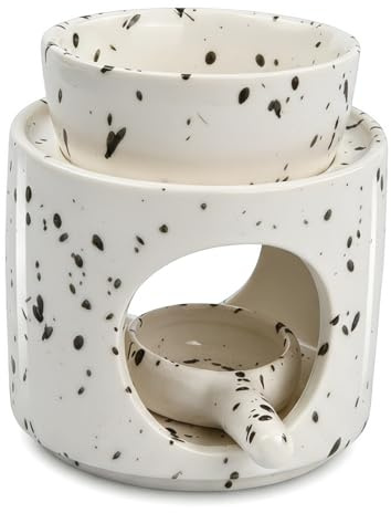 Quemador de Aceites Esenciales de Cerámica, Difusor de Aroma para Cera Aromática y Aceites, Lámpara de Fragancia Decorativa para Hogar, Yoga y SPA (Blanco&Negro)