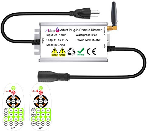 Outdoor Dimmer for String Lights 1500W, IP67 Waterproof/150FT Range/Timer Control/3 Prong Outlet for Outdoor LED String Lights & Incandescent Bulbs, Wireless RF Remote Plug-in Dimmer Switch