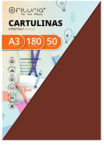 OFITURIA FAB-16573 Pack 50 Cartulinas Color Marron Tamaño A3 180g
