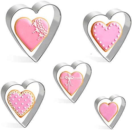 KONAMO Herz-Ausstechformen-Set – 5 Stück herzförmige Ausstechformen – Edelstahl Keksausstecher für Valentinstag