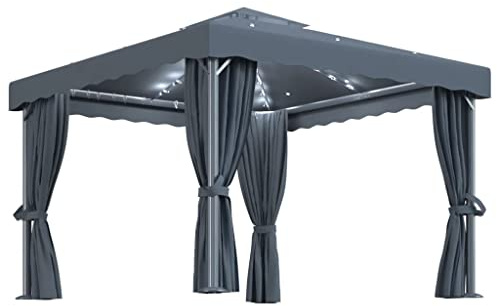 vidaXL Pavillon mit Vorhängen & LED-Lichterkette 3x3 m Anthrazit