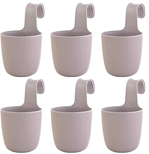 Gariella 6 x Blumentopf zum Hängen, integriertes Drainagesystem, Farbe: Flieder, Ø 15 cm, Pflanztopf-Kübel, Hängetopf, widerstandsfähig, rund, wetterfest, Kunststoff