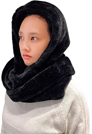 Lina & Lily Kapuzenschal Damen Winter Loop Schal aus Kunstfell (Schwarz)