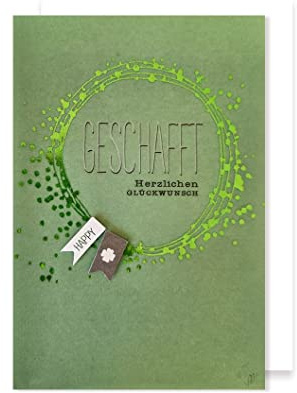 AvanCarte Prüfung Grußkarte Geschafft Bestanden Karte Applikationen AvanHandcraft Happy Kleeblatt 16x11cm