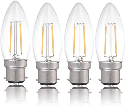 Edearkar C35 6W110V LED Filament Light Bulbs B22 Base 6W Equivalent to 60W LED Candelabra Bulbs, 2700K Warm White for Chandeliers, Celling Fans, 4 Pack