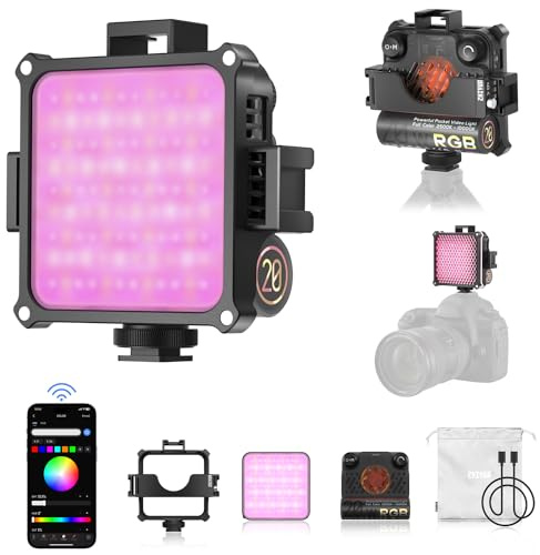 ZHIYUN FIVERAY M20C [Officiell] 20 W RGB-videolampa, 4 500 mAh uppladdningsbart kameraljus 2 500 – 1 000 K dimbar LED-panellampa med förlängningsfäste, 16 ljuseffekter för fotografering, YouTube