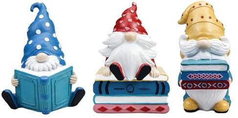KIDDCW Reading Gnomes Figurines Resin Sculpture 3PCS, Collectible Indoor Home Ornaments, Handmade Gnomes Statue for Tabletop Bookshelf Decorations