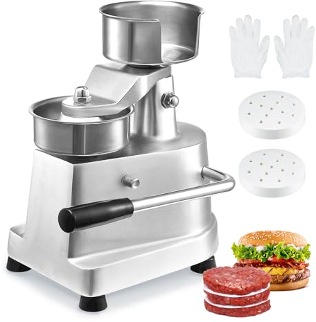 VEVOR Kommerzieller Burgerpresse - Hamburger Patty Maker 10 cm, mit 2 Packungen Hamburgerpapier, Professionelle Hamburgerpresse aus Edelstahl, Perfekt für Burger Patties Cooking BBQ Zubehör